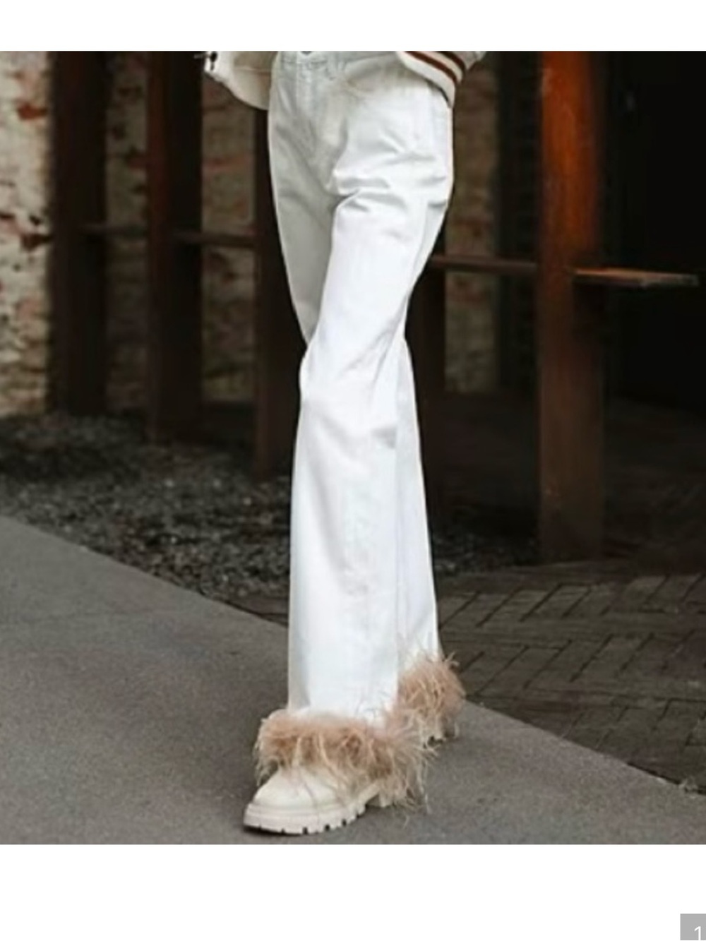 Gianni Bini White Straight Leg Pants with Feather Trim